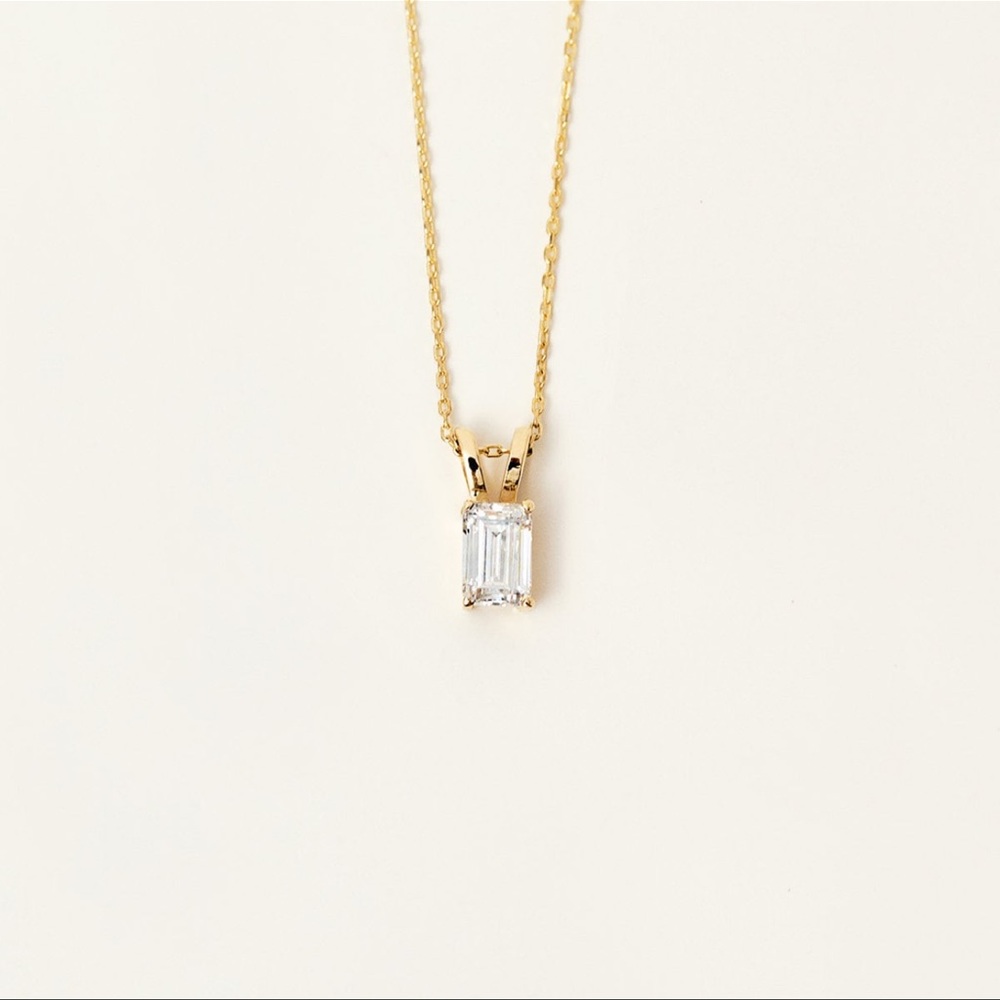 14K Solid Gold Baguette Birthstone Necklace